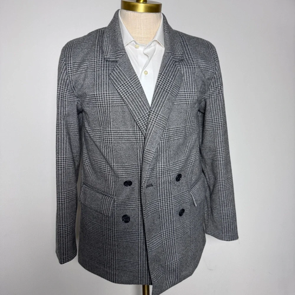 Old Navy Blazer Mens M Grey Glen Plaid Double Breasted Notch Lapel Modern